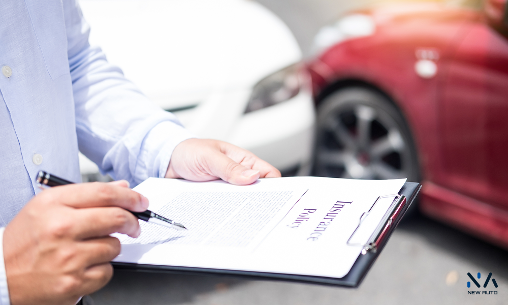 Buyer reviewing vehicle insurance documents before VIN verification for car export from Dubai.